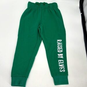 WB Holiday Elf Green Kids Joggers Size 5 “Raised by Elves” Buddy the Elf